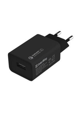 Мережевий зарядний пристрій ColorWay (1USBx3A) QC3.0 Black (CW-CHS013Q-BK)