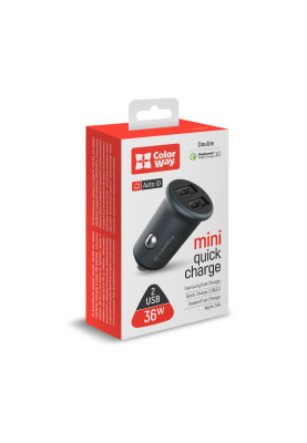 Автомобільний зарядний пристрій ColorWay (2USBx2.4A, 36W) Quick Charge 3.0 Gray (CW-CHA036Q-GR)