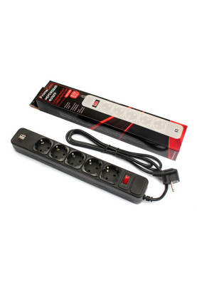 Фільтр живлення FrimeCom (FC-BU4005W 1.8 B) 5 розеток, 2хUSB, 1.8 м, чорний