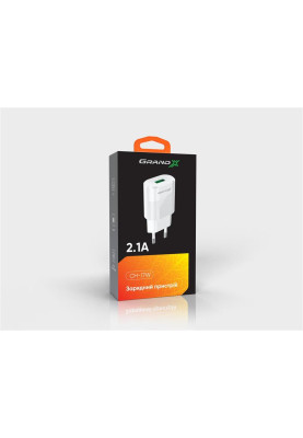 Мережевий зарядний пристрій Grand-X CH-17WL (1xUSB 2.1А) White + кабель Lightning