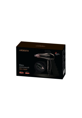 ARDESTO Фен HD-Y120T, дорожній, 1200Вт, складана ручка, 2 швидкості, 2 темп. режими, чорний