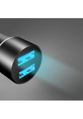Автомобільний зарядний пристрій SkyDolphin SZ02T Aluminium (2USB, 2.4A) Black (AZP-000072) + кабель Type-C