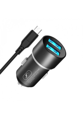 Автомобільний зарядний пристрій SkyDolphin SZ02V Aluminium (2USB, 2.4A) Black (AZP-000073) + кабель microUSB