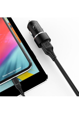 Автомобільний зарядний пристрій SkyDolphin SZ02V Aluminium (2USB, 2.4A) Black (AZP-000073) + кабель microUSB