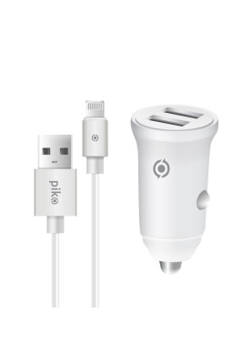 Автомобільний зарядний пристрій Piko CC-312 (2USB, 3.1A) White + кабель Lightning (1283126538810)