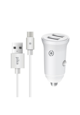 Автомобільний зарядний пристрій Piko CC-312 (2USB, 3.1A) White + кабель Type-C (1283126538803)