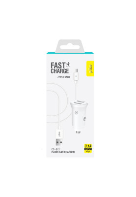 Автомобільний зарядний пристрій Piko CC-312 (2USB, 3.1A) White + кабель Type-C (1283126538803)