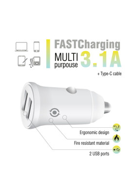 Автомобільний зарядний пристрій Piko CC-312 (2USB, 3.1A) White + кабель Type-C (1283126538803)