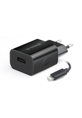 Мережевий зарядний пристрій REAL-EL CH-217 (2USB, 2.1A) Black + кабель Lightning