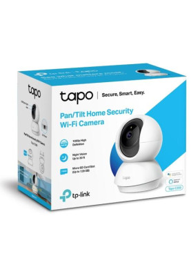 IP камера TP-Link Tapo C200, White, 2 Мп(1920x1080/15 fps), 1/2.8"CMOS,H.264, f/2.4, f=4 мм,WiFi (2.4 GHz), кут огляду до 360°/ 114° по горизонталі/вертикалі, день/ніч,ІЧ-підсвічування 850 нм до 9 м,двосторонній аудіозв'язок,microSD, iOS 10+ / Androi