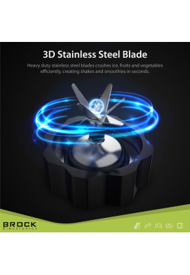 Блендер BROCK BL 1502 SS стаціонарний 500Вт/ скляна чаша 1,5л/ PULSE/ 2 швидк./дроблення льоду/метал